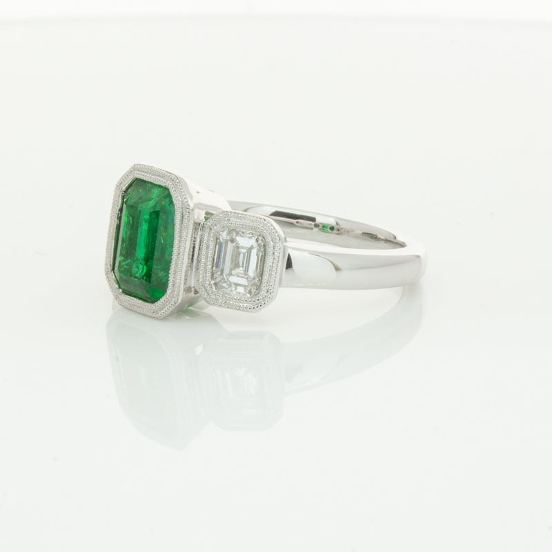 18ct White Gold Emerald & Diamond Ring-Ring-Walker & Hall