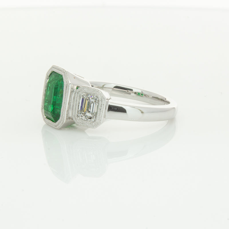 18ct White Gold Emerald & Diamond Ring-Ring-Walker & Hall