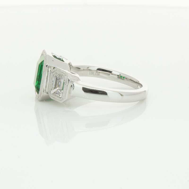 18ct White Gold Emerald & Diamond Ring-Ring-Walker & Hall