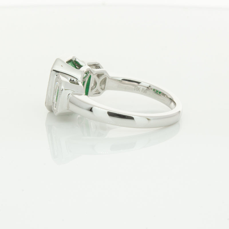 18ct White Gold Emerald & Diamond Ring-Ring-Walker & Hall