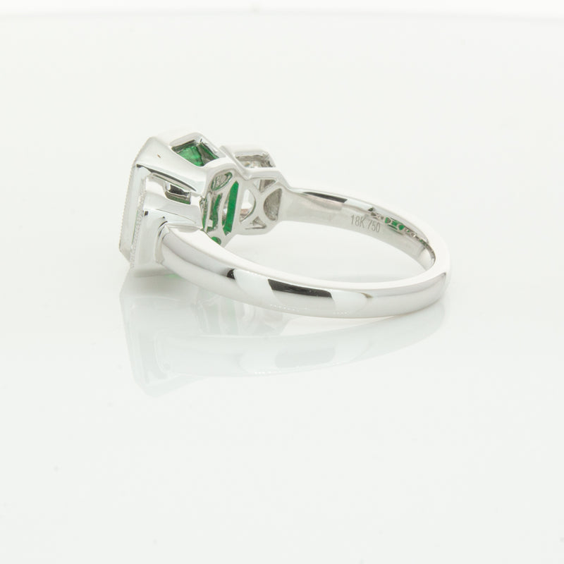18ct White Gold Emerald & Diamond Ring-Ring-Walker & Hall