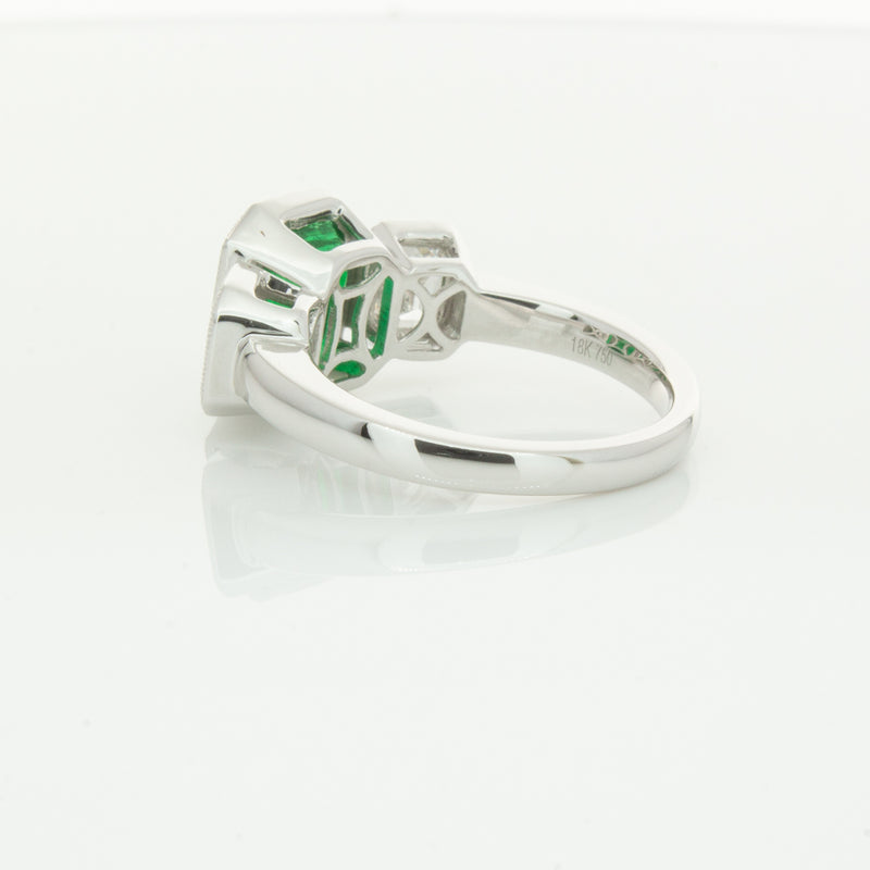 18ct White Gold Emerald & Diamond Ring-Ring-Walker & Hall