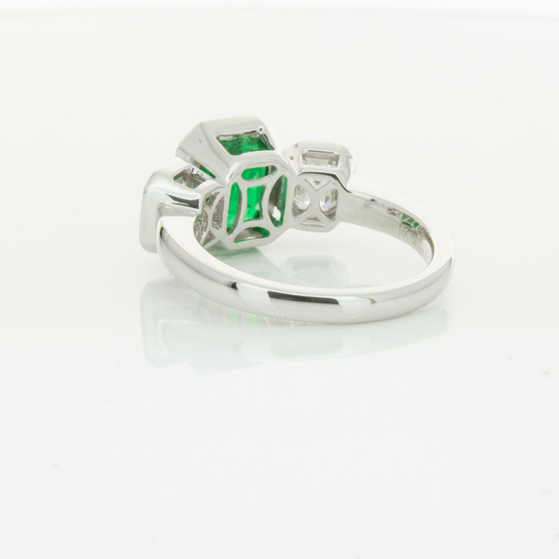 18ct White Gold Emerald & Diamond Ring-Ring-Walker & Hall