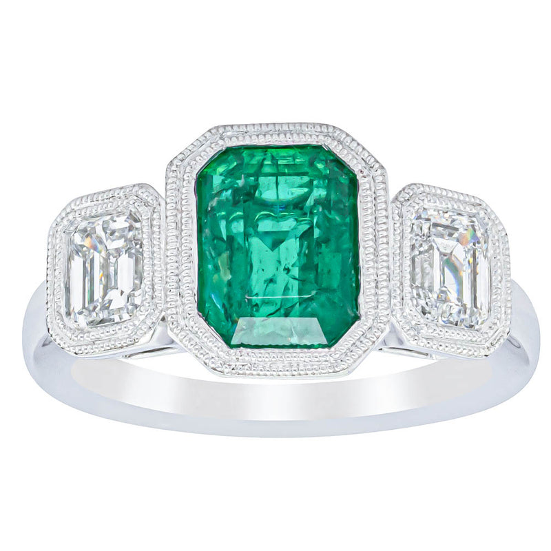 18ct White Gold Emerald & Diamond Ring-Ring-Walker & Hall