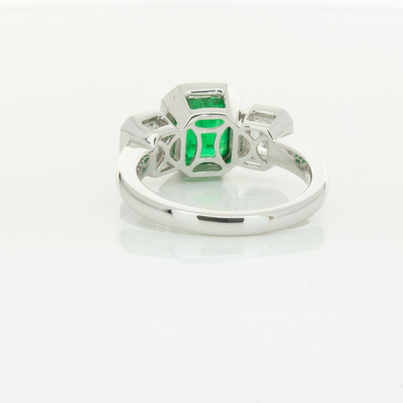 18ct White Gold Emerald & Diamond Ring-Ring-Walker & Hall