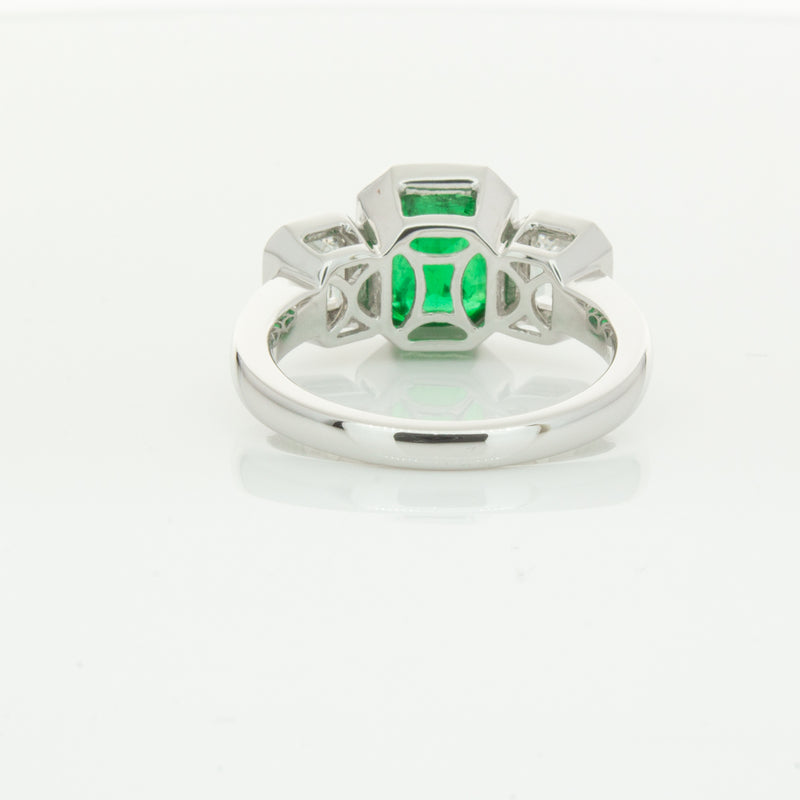18ct White Gold Emerald & Diamond Ring-Ring-Walker & Hall