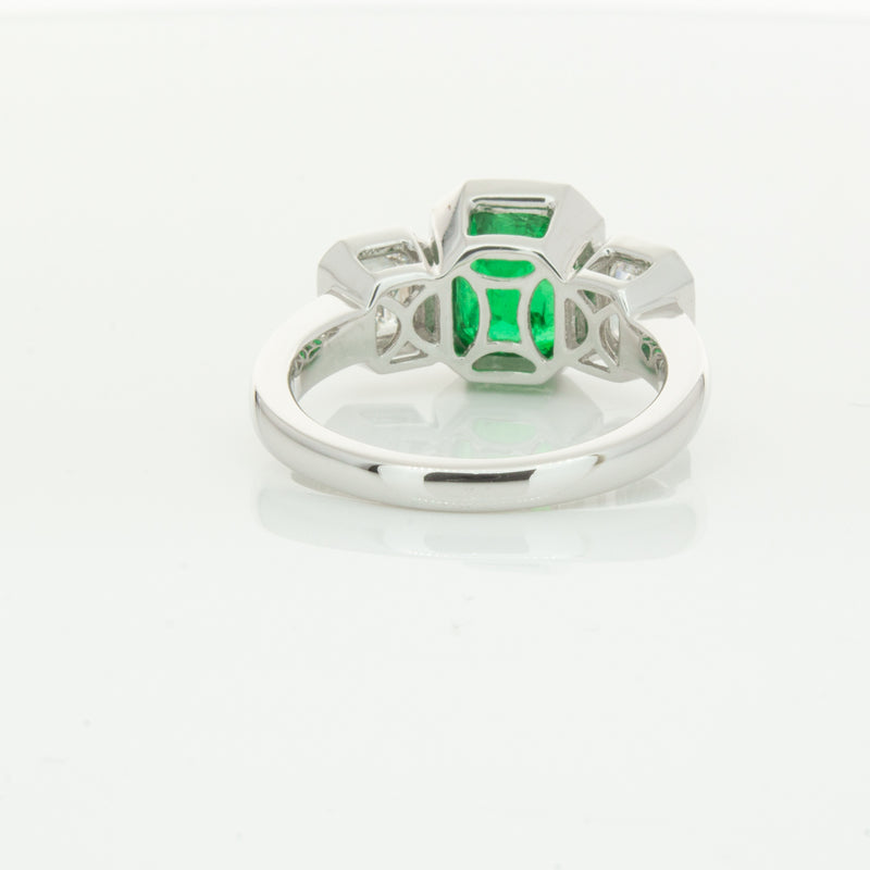 18ct White Gold Emerald & Diamond Ring-Ring-Walker & Hall