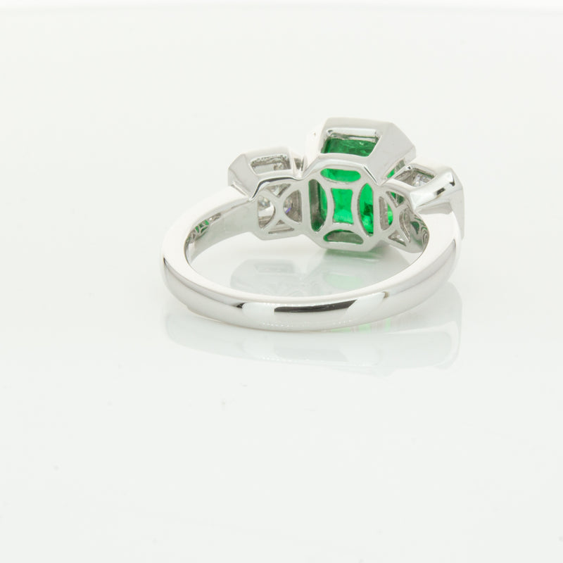 18ct White Gold Emerald & Diamond Ring-Ring-Walker & Hall