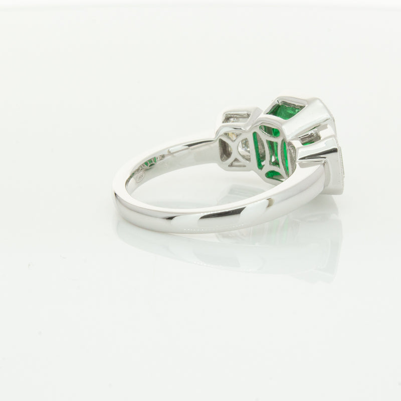 18ct White Gold Emerald & Diamond Ring-Ring-Walker & Hall