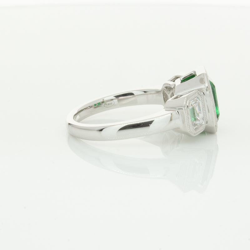 18ct White Gold Emerald & Diamond Ring-Ring-Walker & Hall