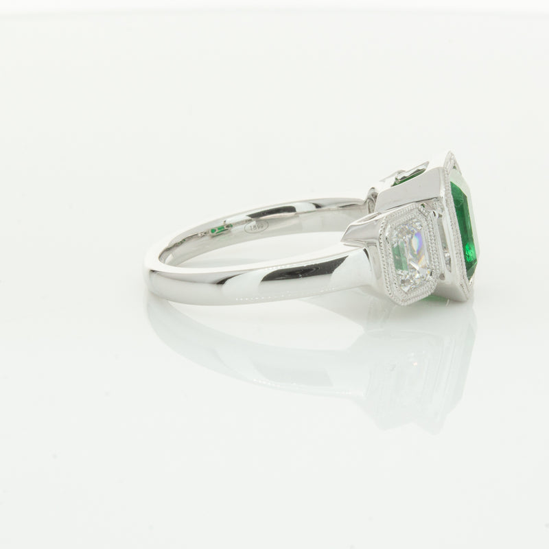 18ct White Gold Emerald & Diamond Ring-Ring-Walker & Hall