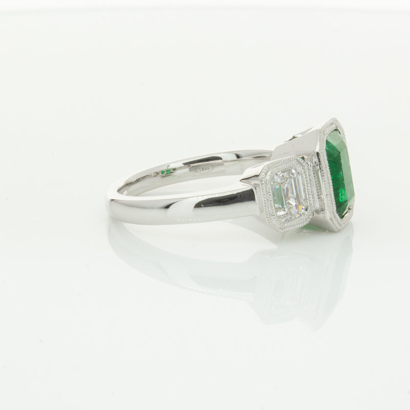 18ct White Gold Emerald & Diamond Ring-Ring-Walker & Hall