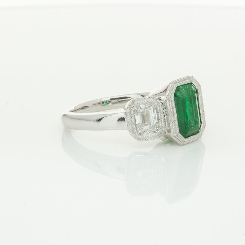 18ct White Gold Emerald & Diamond Ring-Ring-Walker & Hall