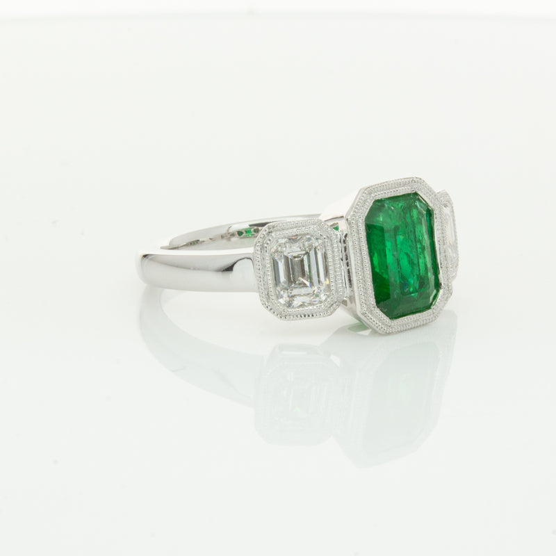 18ct White Gold Emerald & Diamond Ring-Ring-Walker & Hall