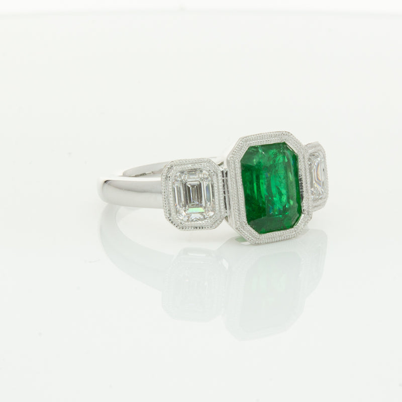 18ct White Gold Emerald & Diamond Ring-Ring-Walker & Hall