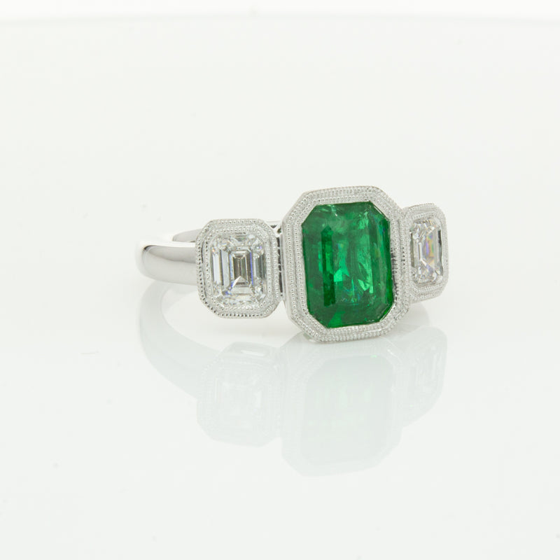 18ct White Gold Emerald & Diamond Ring-Ring-Walker & Hall