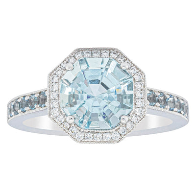 18ct White Gold Aquamarine & Diamond Ring-Ring-Walker & Hall