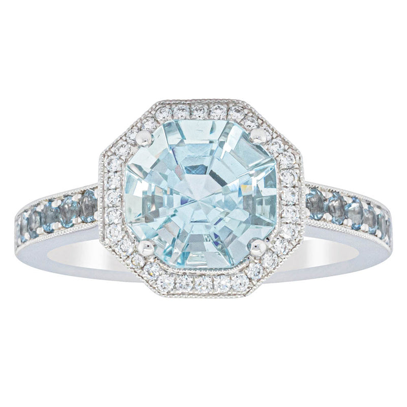 18ct White Gold Aquamarine & Diamond Ring-Ring-Walker & Hall