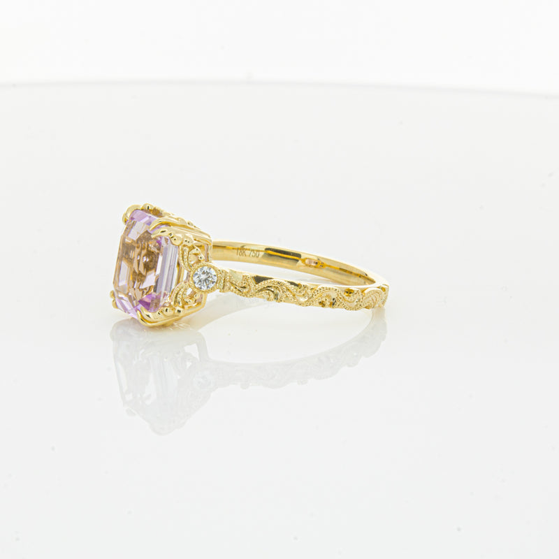 18ct Yellow Gold 2.64ct Kunzite & Diamond Romanov Ring-Ring-Walker & Hall
