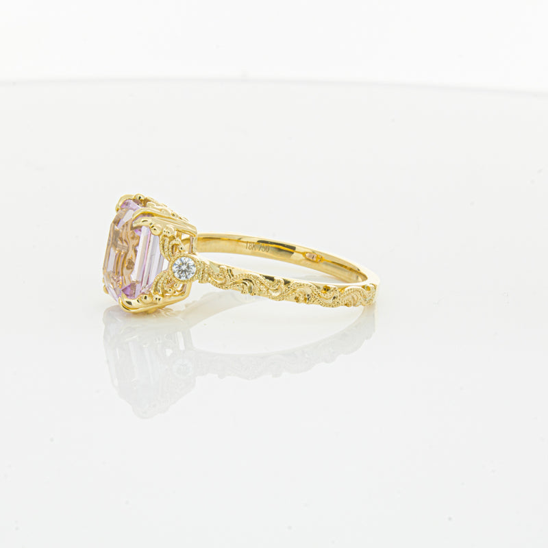 18ct Yellow Gold 2.64ct Kunzite & Diamond Romanov Ring-Ring-Walker & Hall