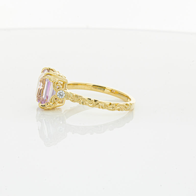 18ct Yellow Gold 2.64ct Kunzite & Diamond Romanov Ring-Ring-Walker & Hall