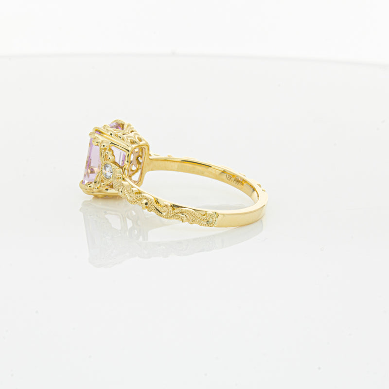 18ct Yellow Gold 2.64ct Kunzite & Diamond Romanov Ring-Ring-Walker & Hall