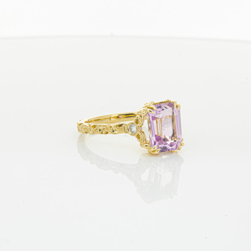 18ct Yellow Gold 2.64ct Kunzite & Diamond Romanov Ring-Ring-Walker & Hall