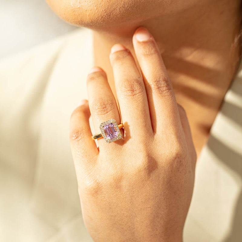 18ct Yellow Gold 2.90ct Kunzite & Diamond Empire Ring-Ring-Walker & Hall