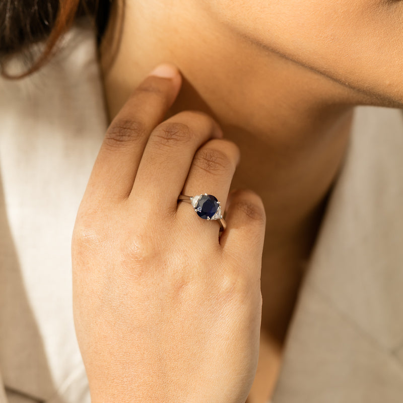 18ct White Gold Sapphire & Diamond Ring-Ring-Walker & Hall