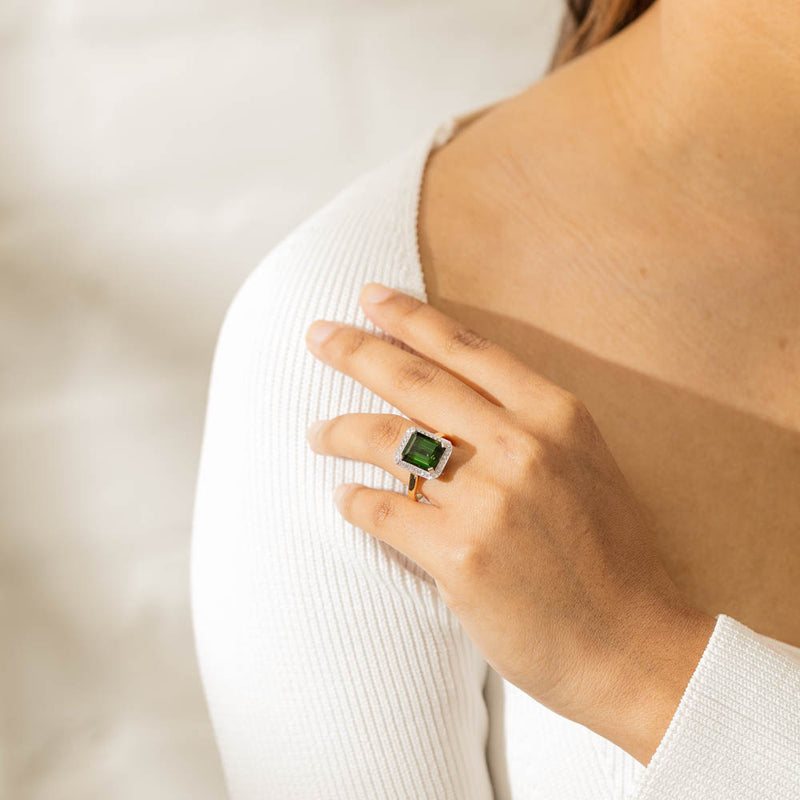 18ct Yellow Gold 6.44ct Tourmaline & Diamond Empire Ring-Ring-Walker & Hall