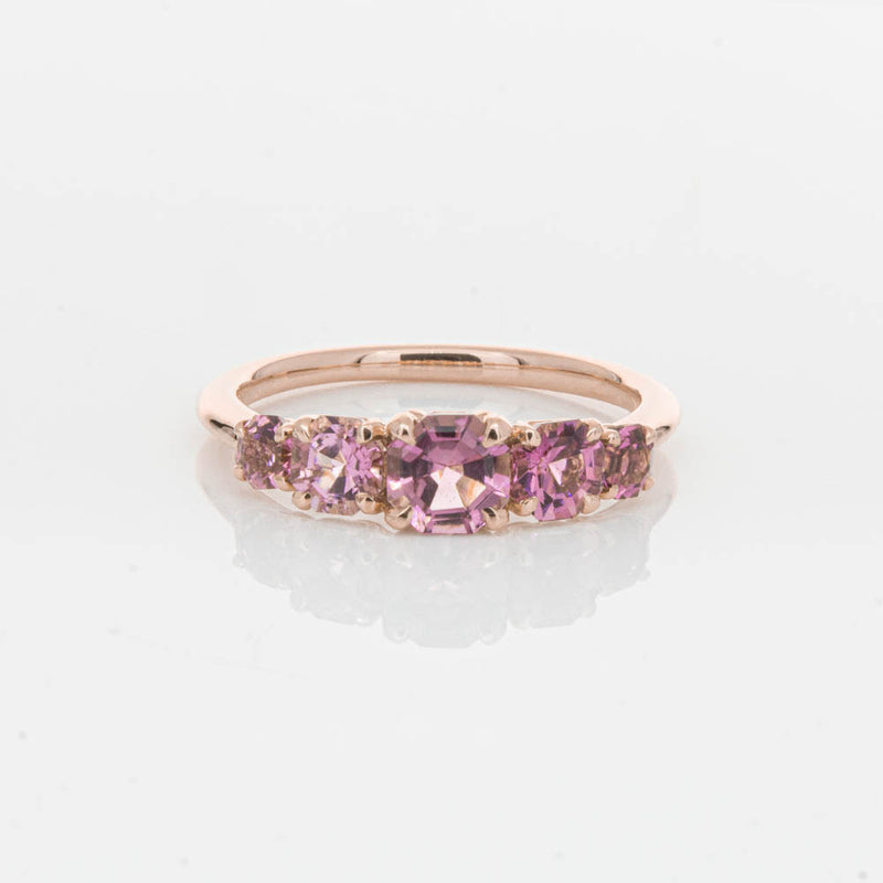 18ct Rose Gold Five Stone Pink Tourmaline Octavia Ring-Ring-Walker & Hall
