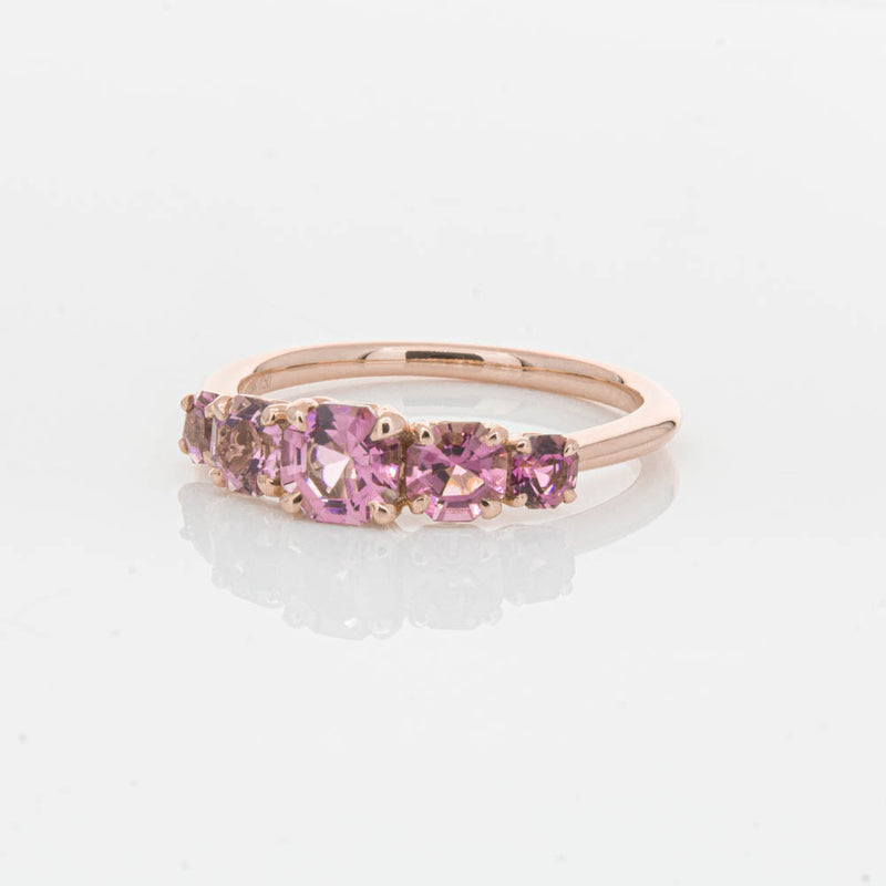 18ct Rose Gold Five Stone Pink Tourmaline Octavia Ring-Ring-Walker & Hall