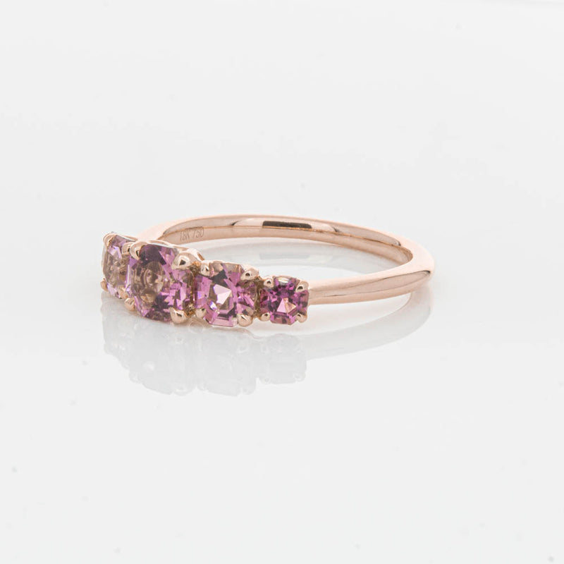 18ct Rose Gold Five Stone Pink Tourmaline Octavia Ring-Ring-Walker & Hall