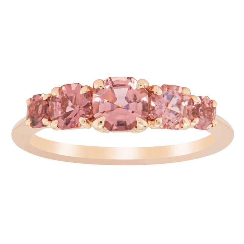 18ct Rose Gold Five Stone Pink Tourmaline Octavia Ring-Ring-Walker & Hall