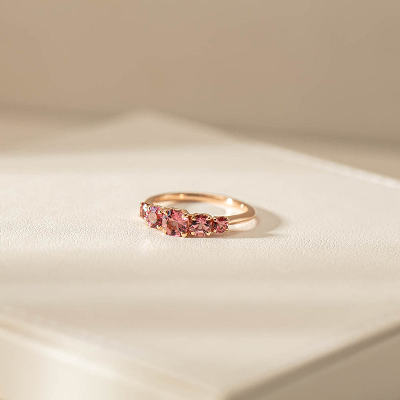 18ct Rose Gold Five Stone Pink Tourmaline Octavia Ring-Ring-Walker & Hall