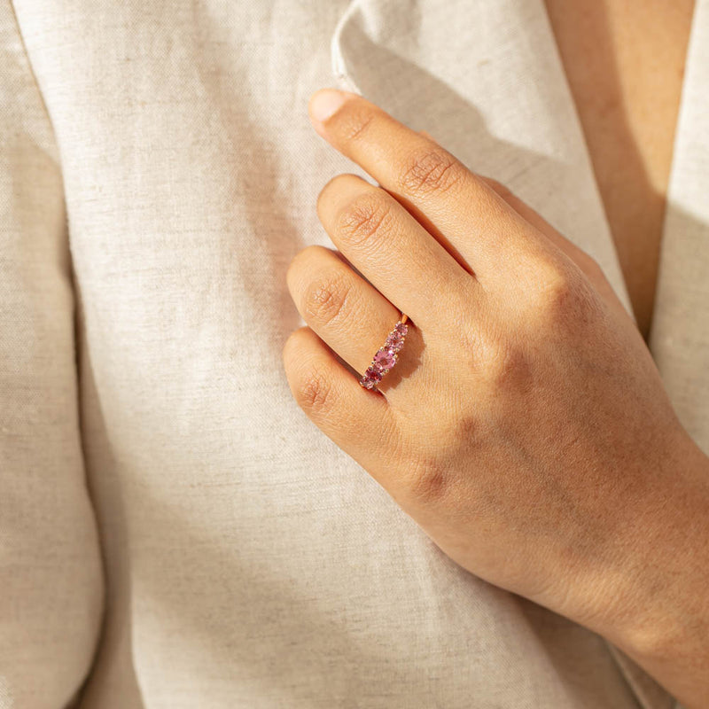18ct Rose Gold Five Stone Pink Tourmaline Octavia Ring-Ring-Walker & Hall