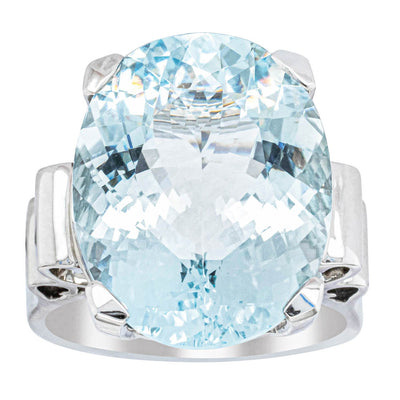 9ct White Gold Aquamarine Ring-Ring-Walker & Hall