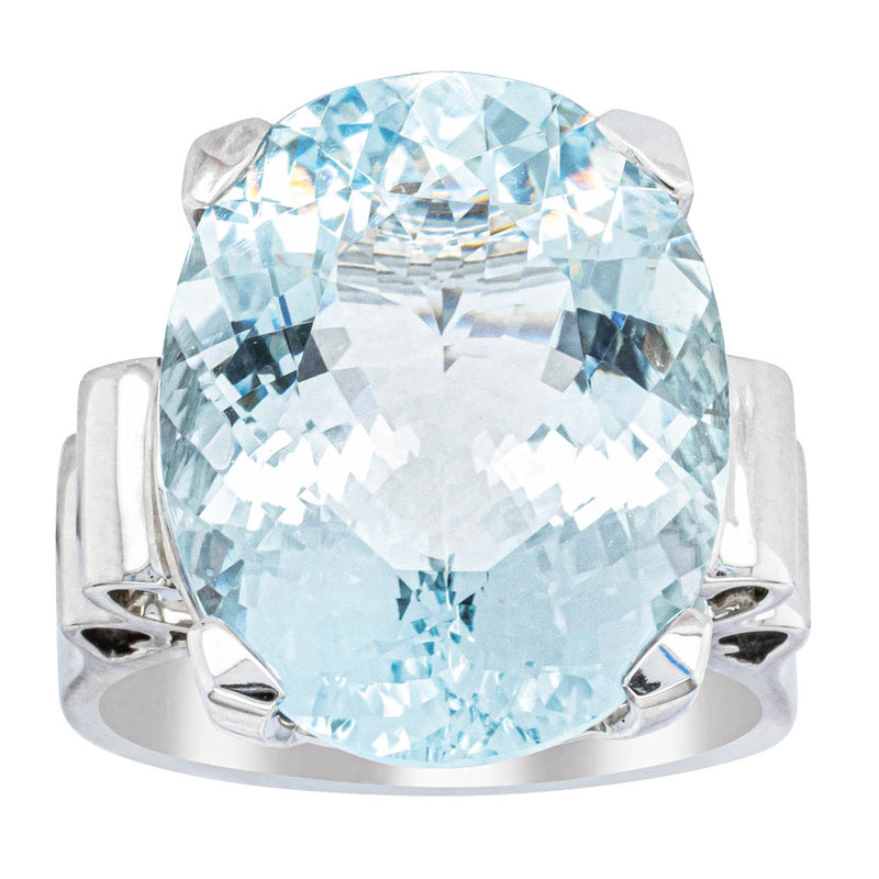 9ct White Gold Aquamarine Ring-Ring-Walker & Hall