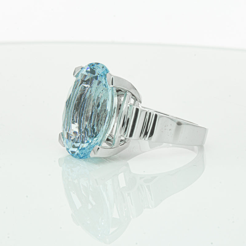 9ct White Gold Aquamarine Ring-Ring-Walker & Hall