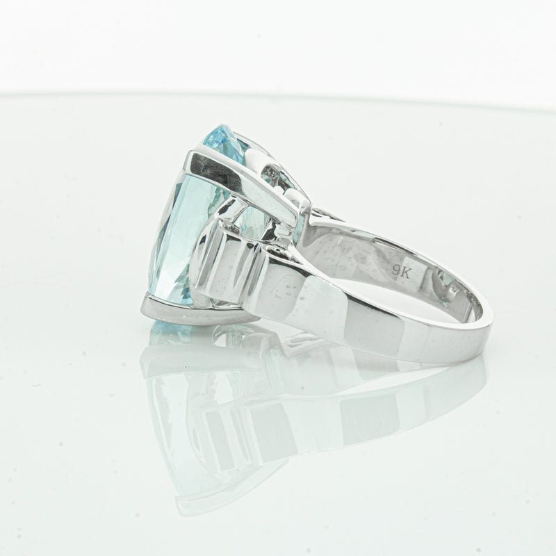 9ct White Gold Aquamarine Ring-Ring-Walker & Hall