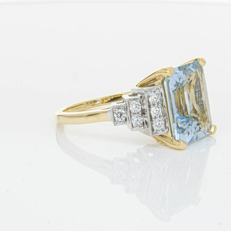 18ct Yellow Gold 4.78ct Aquamarine & Diamond Maya Ring-Ring-Walker & Hall