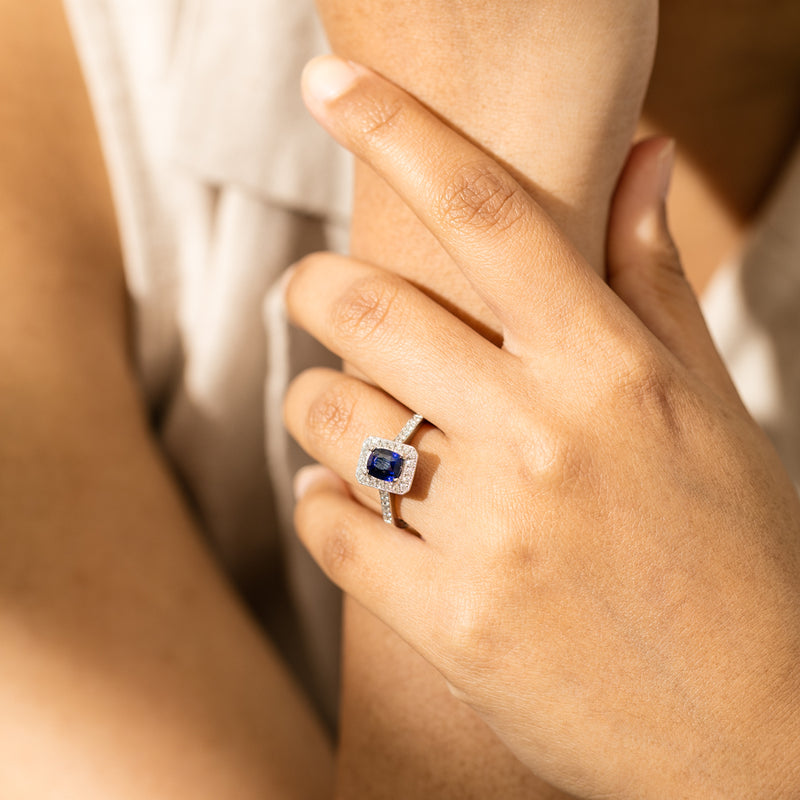 18ct White Gold Sapphire & Diamond Aria Ring-Ring-Walker & Hall