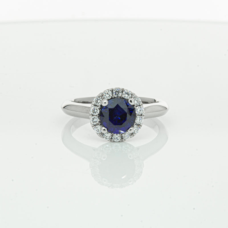 18ct White Gold 1.41ct Sapphire & Diamond Eclipse Ring-Ring-Walker & Hall