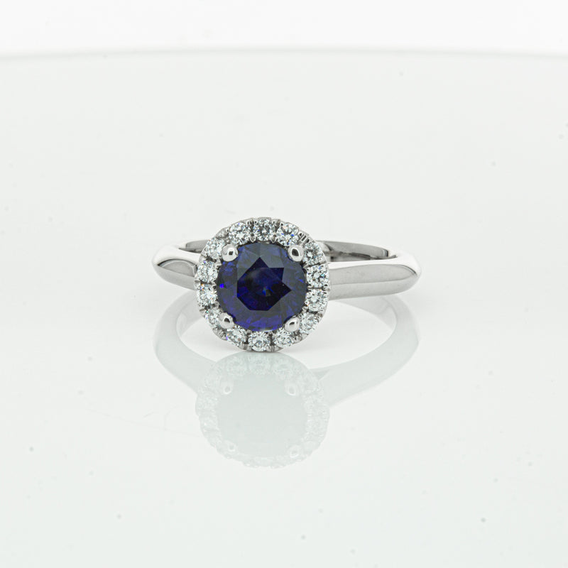 18ct White Gold 1.41ct Sapphire & Diamond Eclipse Ring-Ring-Walker & Hall