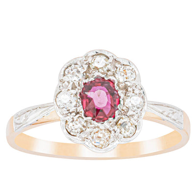 Deja Vu 16ct Yellow Gold & Platinum Synthetic Ruby & Diamond Ring-Ring-Walker & Hall