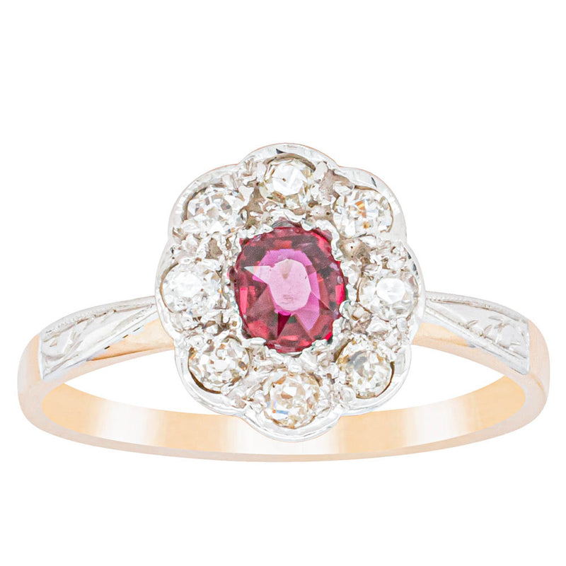 Deja Vu 16ct Yellow Gold & Platinum Synthetic Ruby & Diamond Ring-Ring-Walker & Hall
