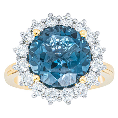 18ct Yellow Gold London Blue Topaz & Diamond Belle Ring-Ring-Walker & Hall