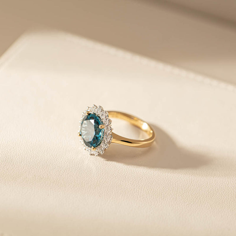18ct Yellow Gold London Blue Topaz & Diamond Belle Ring-Ring-Walker & Hall