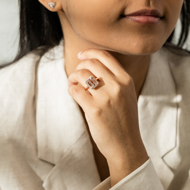 18ct Rose Gold 2.76ct Morganite & Diamond Empire Ring-Ring-Walker & Hall