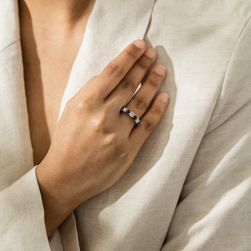 18ct White Gold .88ct Sapphire & Diamond Panorama Ring-Ring-Walker & Hall